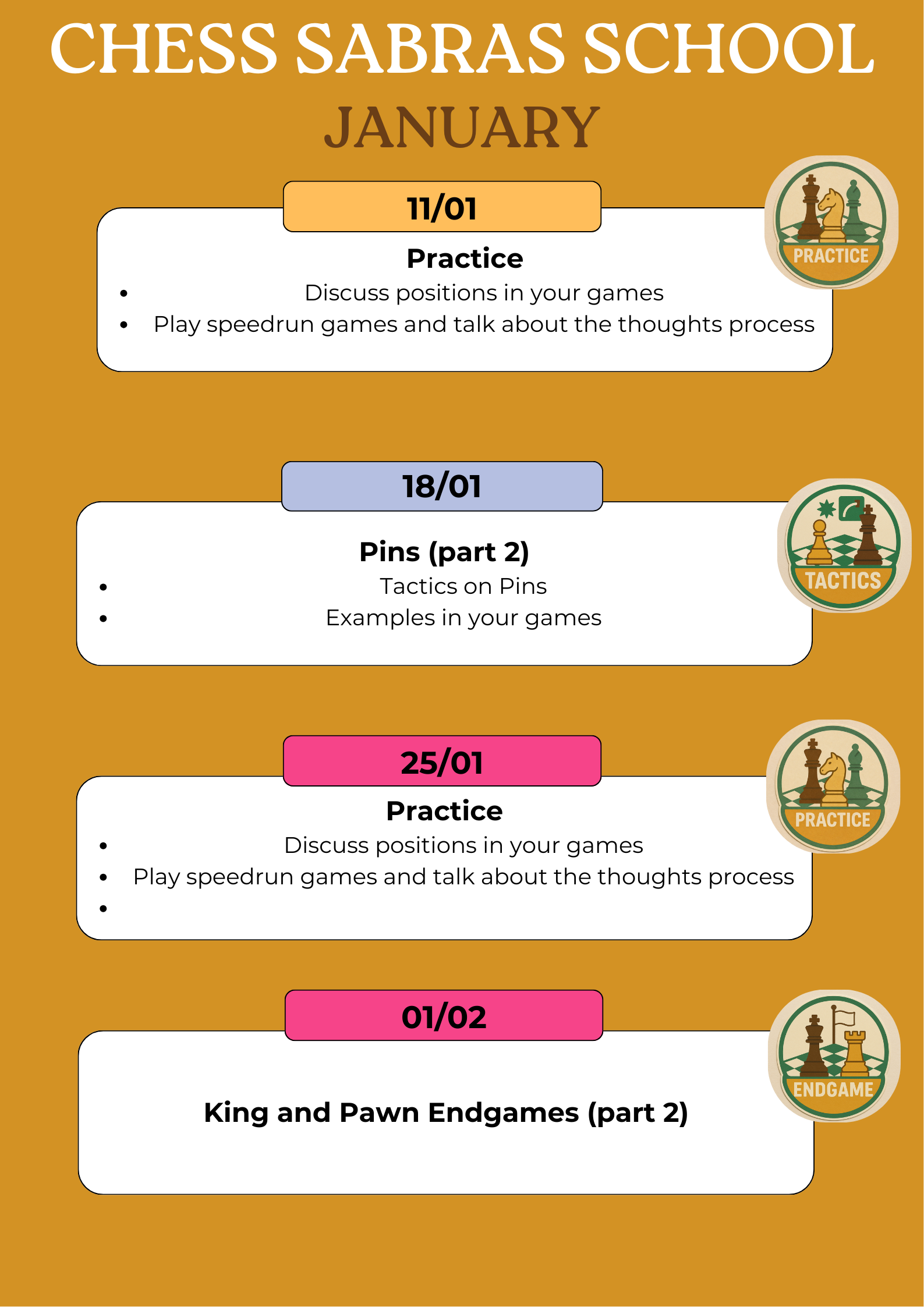 Chess Sabras School January 2026 Program